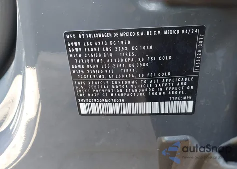 2024 Volkswagen Taos Se из США, поврежденный, VIN 3VVSX7B20RM078026